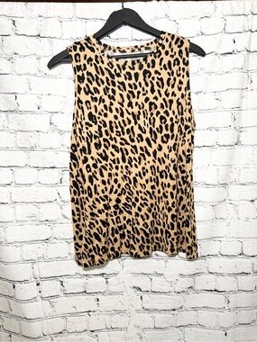 Sleeveless Leopard Print Tank Top - Tan & Black. Size L